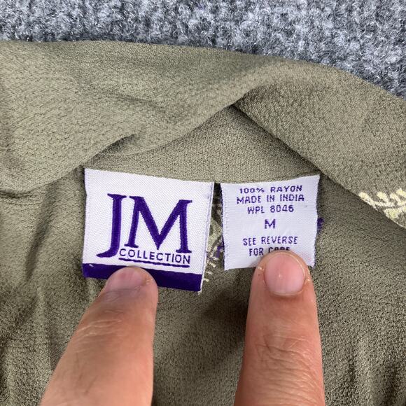 JM Collection Top Womens Size M Green Rayon Embroidered Hem Button Shirt - Picture 2 of 6